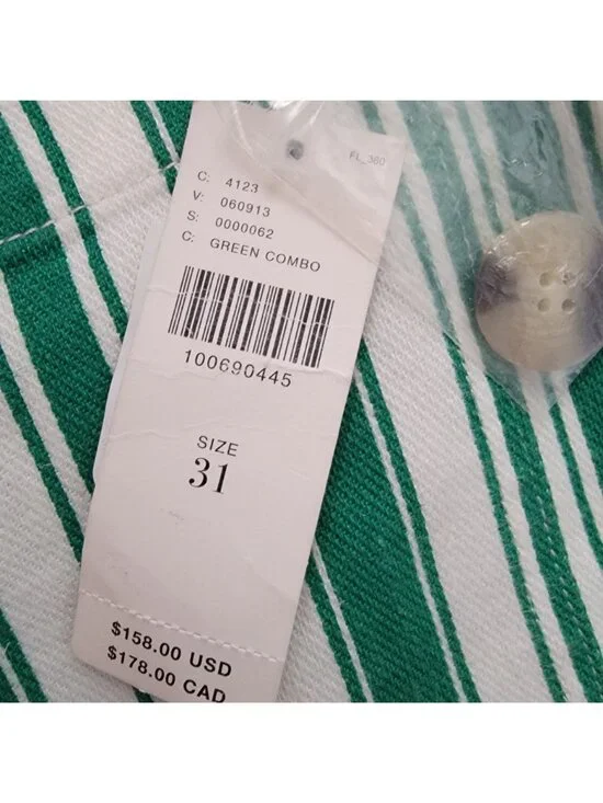 Anthropologie Colette Striped Full Length Wide Leg Pants Green Linen Womens 31 - Picture 8 of 9